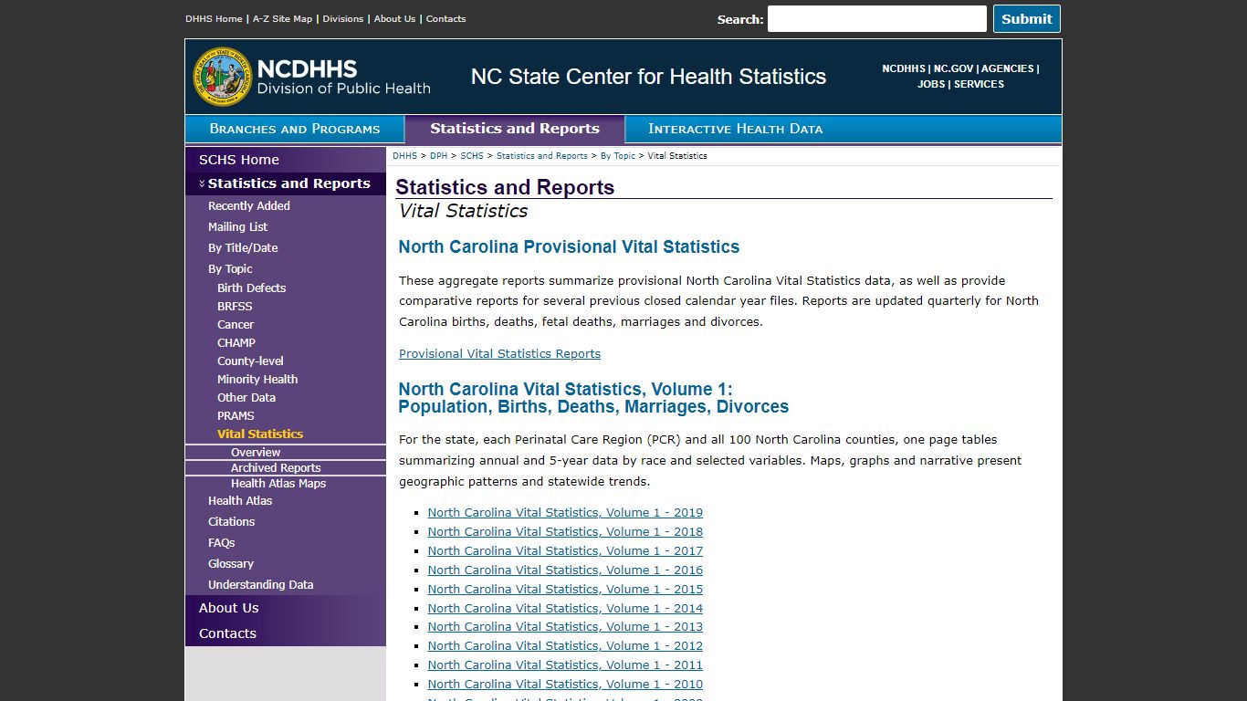 NC SCHS: Statistics and Reports: Vital Statistics - NCDHHS